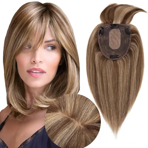 Vista 10 de SEGO SEGOHAIR - Toppers de cabello humano real para mujer, sin flequillo, más grande de 5.1 x 5.9 in, base de seda, densidad del 150 %, extensiones