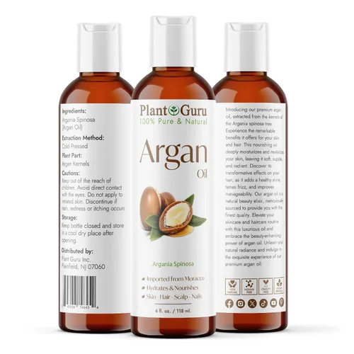 Vista 2 de Aceite de argán 4 fl. oz. Virgen de Marruecos, prensado en frío, 100 puro natural, estimula el crecimiento del cabello, la piel, la cara y la crema