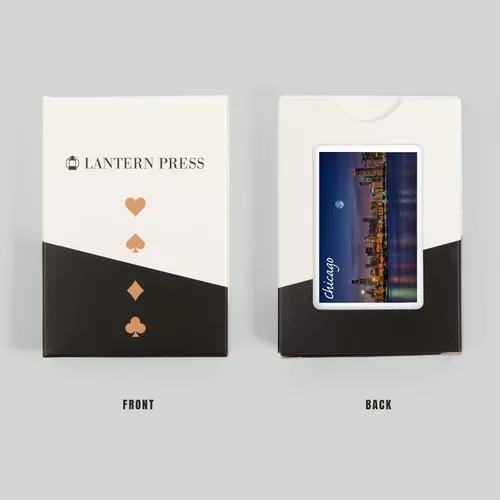 Vista 8 de Lantern Press Chicago, Illinois, Skyline por la noche (52 cartas de juego, baraja de cartas de tamaño póquer con comodines)