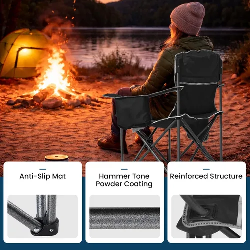 Vista 4 de Sillas de campamento para adultos de alta resistencia de 500 libras de capacidad, silla plegable de respaldo alto con marco de acero grueso, silla