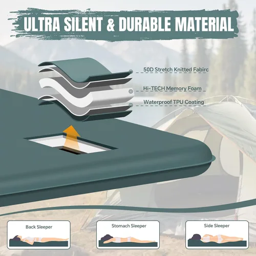 Vista 8 de EUHAMS Almohadilla de dormir doble autoinflable para acampar con espuma