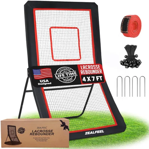 Vista 10 de ZEALFEEL Lacrosse Rebounder with 5 Adjustable Angles, 4x6FT/4x7FT Lacrosse Rebound Net with Target Strip & Anti-rust Steel Frame, Perfect for Lax