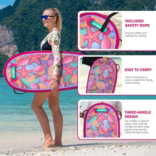 Vista 5 de FunWater Body Board - Tabla de cuerpo de playa - Tablero de PVC ultraligero para playa y piscina, con correas de muñeca envolventes, plegable
