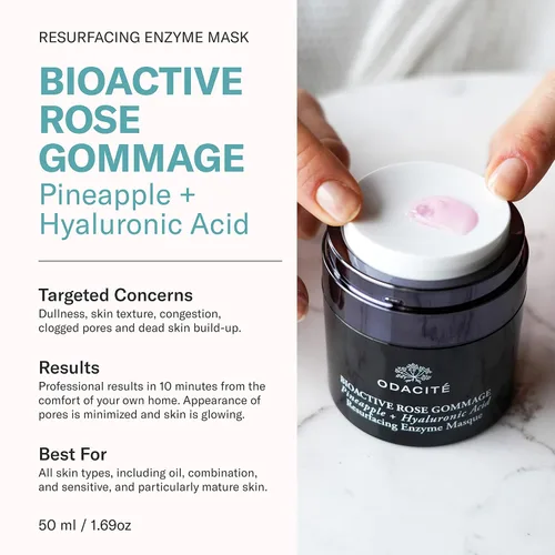 Vista 2 de Odacité - Mascarilla exfoliante facial – Receta de gel bioactivo de rosa, piña y ácido hialurónico – Máscara de enzima rejuvenecedora para opacidad