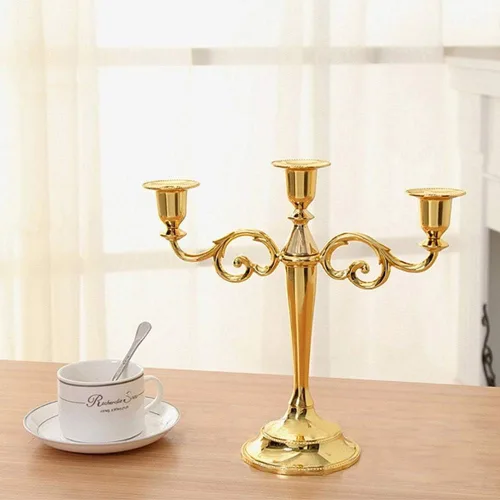 Vista 4 de WEISIPU Elegantes portavelas de metal dorado – Portavelas de 3 brazos de metal para decoración del hogar, fiesta, comedor, boda, regalo
