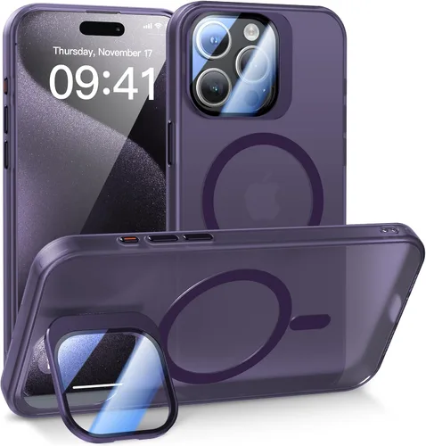 Vista 11 de Meifigno Window Mag Series - Funda diseñada para iPhone 15 Pro, soporte de cámara integrado y compatible con MagSafe, parte trasera mate translúcida