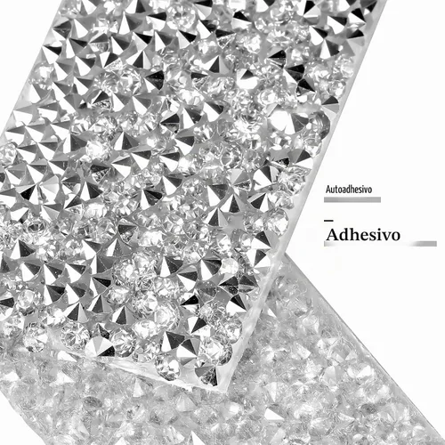 Vista 3 de 4 rollos de cinta autoadhesiva de diamantes de imitación de 8.8 yardas, tiras de diamantes de imitación plateados para manualidades, manualidades