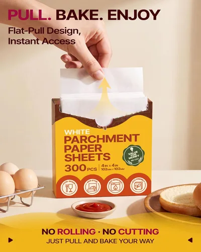 Vista 8 de Katbite Hamburger Patty Paper 300 unidades, hojas cuadradas de papel pergamino antiadherente de 4 x 4 pulgadas para hamburguesas, prensa