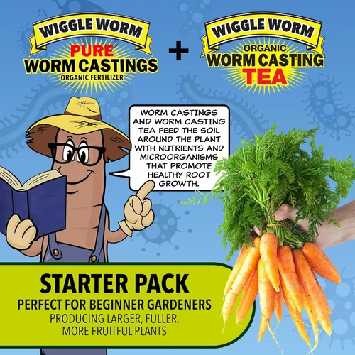 Vista 2 de Wiggle Worm Paquete combinado de fertilizantes, fertilizante de fundición de gusano puro de 15 libras y enmienda del suelo y concentrado de té