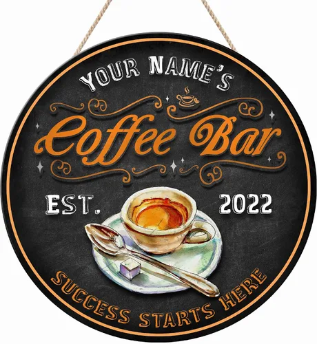 Vista 9 de Artsy Woodsy Letrero personalizado de madera para cafetería, placa de pared para decoración de cocina, regalos personalizados para amantes del café