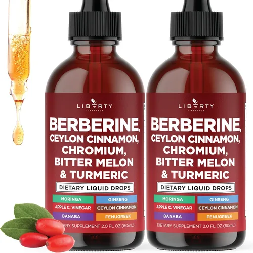 Vista 8 de Berberina con Suplemento de Canela de Ceilán Gotas Líquidas + Extracto de Melón Amargo, Glucomanano, Gymnema, Cromo, Cúrcuma, Panax Ginseng, Moringa