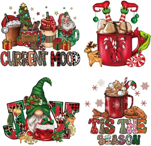 Vista 22 de Calcomanías de transferencia para ropa 2024 con texto en inglés «Merry Christmas» – Decoración navideña para planchar en el coche, gnomo de Papá