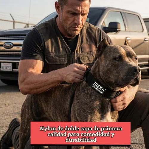 Vista 3 de Collar de Perro Personalizado Premium - Collar de Perro Táctico de Servicio Pesado con Nombre y Número de Teléfono, Collares de Perro para Perros