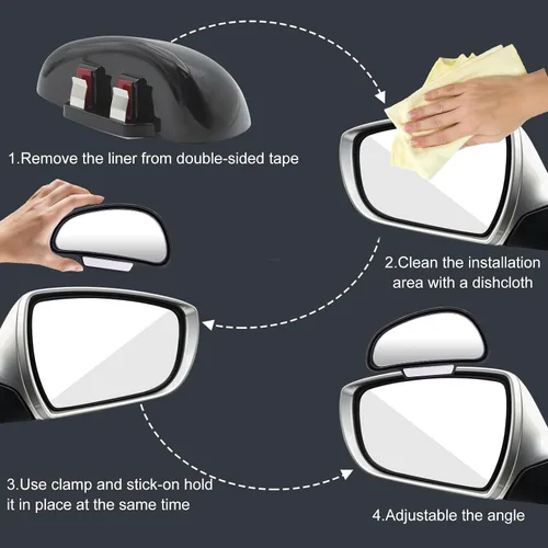 Vista 4 de Espejo de punto ciego, espejos retrovisores para automóvil, espejo auxiliar universal para automóvil, vidrio verdadero HD, espejo lateral auxiliar