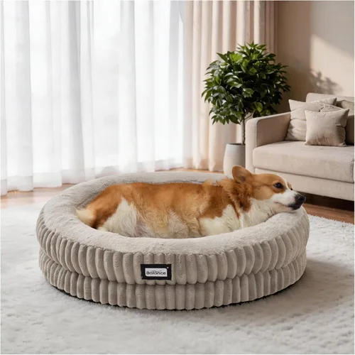 Vista 19 de BALANCE Cama para gatos, cama redonda lavable para gatos de interior, cama de felpa súper suave de piel sintética para cachorros y gatitos con parte