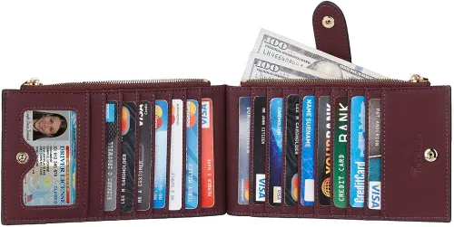 Vista 3 de Travelambo Billetera plegable con bloqueo RFID para mujer, con bolsillo con cremallera