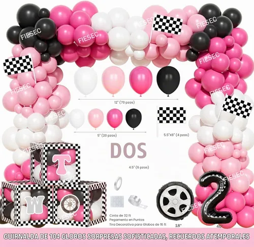 Vista 3 de Dos decoraciones de cumpleaños rápidas: 118 piezas, 2 suministros de fiesta de cumpleaños rápidos con telón de fondo, guirnalda de globos, cajas