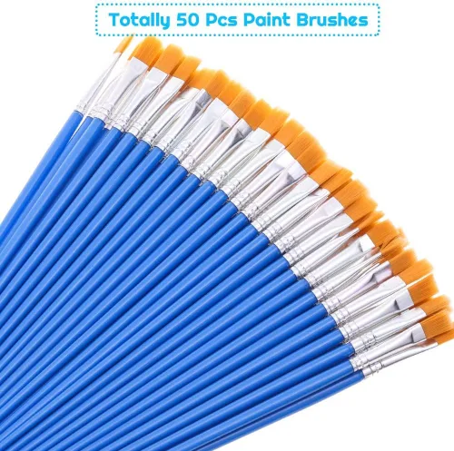 Vista 2 de 50 piezas de pinceles planos para retoques, Anezus pequeños pinceles de pintura para aulas, pinceles de manualidades para pintura acrílica