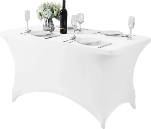 Vista 30 de Mantel de elastano para mesa de 6, 4 o 8 pies, universal, ajustable, para fiestas, banquetes, bodas y eventos, color verde manzana