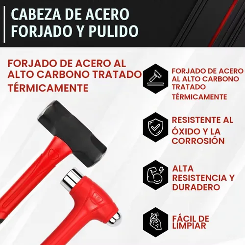 Vista 3 de C&T Juego de Martillos de 5 Piezas, Martillo de Bola de 16oz Martillo de Bola de 32oz Mazo de Goma de 32oz Martillo de Trineo de 3lb
