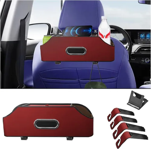 Vista 8 de AUCELI Organizador de respaldo de asiento de automóvil con portavasos y caja de pañuelos, caja de almacenamiento colgante para reposacabezas