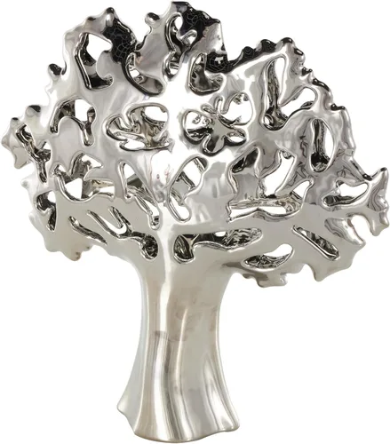 Vista 3 de Deco 79 Escultura decorativa de árbol de cerámica, estatua brillante para decoración del hogar con recortes abstractos, figura decorativa de 15 x 5