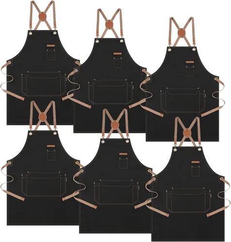 Vista 11 de Delantal de chef con correas cruzadas en la espalda para hombres y mujeres, delantal de lona de algodón para pintura de artistas, cocina