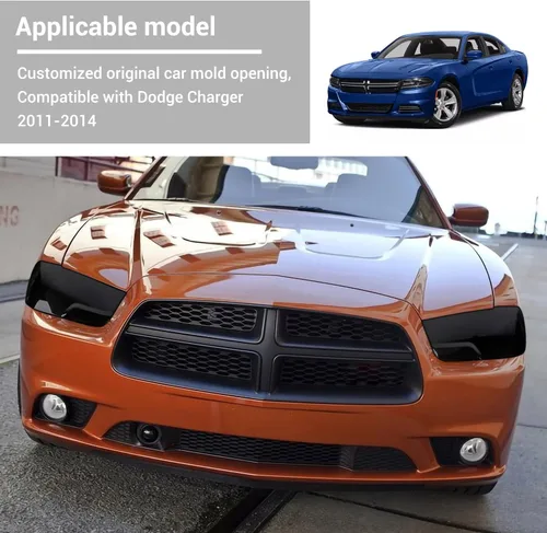 Vista 5 de Hoolcar Cubierta de lámpara delantera para faros delanteros, marco de bisel, accesorios exteriores compatibles con Dodge Charger 2011-2014, negro