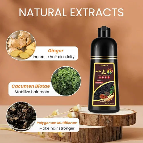 Vista 5 de Champú de tinte para el cabello 3 en 1, 100% cobertura de cabello gris, champú natural instantáneo tratado para canas, vino oscuro rojo burdeos