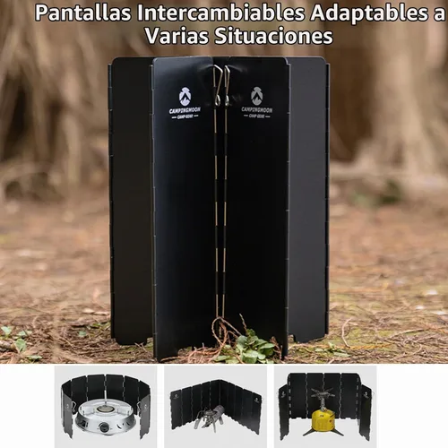 Vista 4 de Campingmoon - Parabrisas para estufa de campamento, 10 placas de aluminio Negro 5.9 pulgadas de altura (BKYD-8)