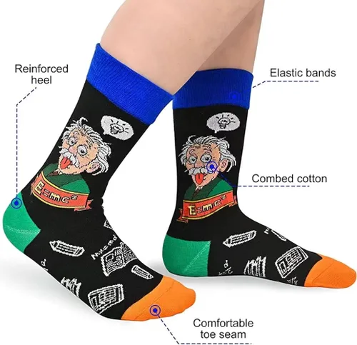 Vista 4 de Dsia Zamur Calcetines altos para niños y niñas, paquete de 4 a 6 unidades + caja de regalo, novedosos calcetines de pantorrilla coloridos para niños