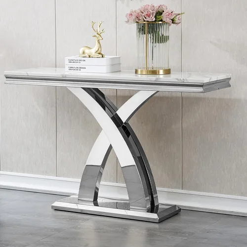 Vista 33 de Mesa de centro de mármol negro Henf de lujo, mesa auxiliar rectangular de mármol sintético de imitación con base de acero inoxidable dorado