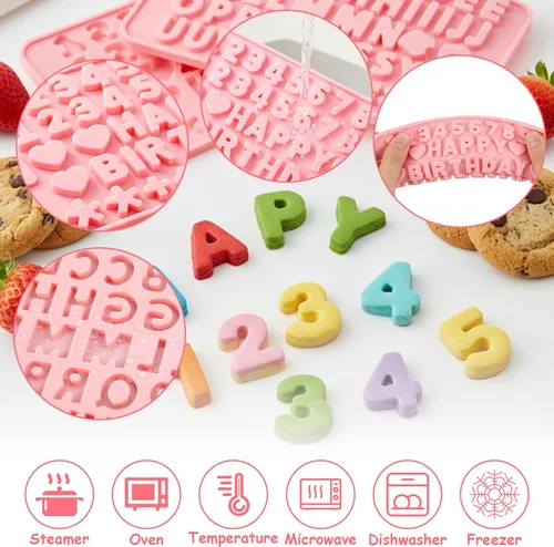 Vista 7 de Moldes de chocolate con números y letras de silicona de 2 piezas, moldes reutilizables para dulces de múltiples patrones para decoración