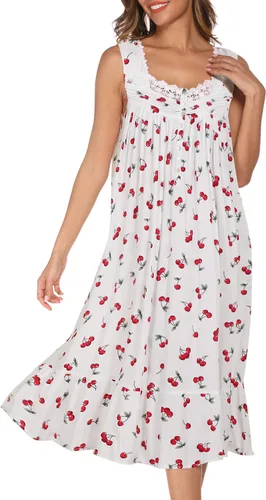 Vista 11 de AVIIER Camisones de algodón para mujer, sin mangas, vestido de casa largo con bolsillos, S-XXL Flor negra