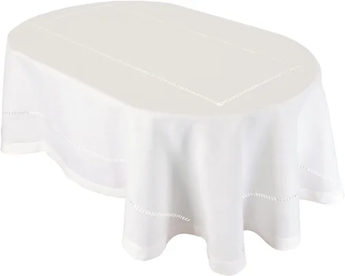 Vista 4 de Grelucgo Mantel de comedor de color sólido con doble dobladillo (blanco hueso, ovalado, 60 x 84 pulgadas)