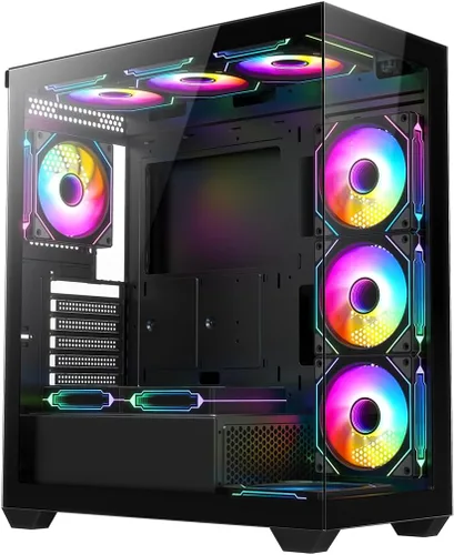 Vista 7 de RUIX OV603 ATX Mid-Tower PC Case, Caso de PC Gaming Espacioso de Alto Flujo de Aire con 4 x 120mm PWM ARGB Fans, USB 3.0 y Puertos Tipo-C, Vidrio