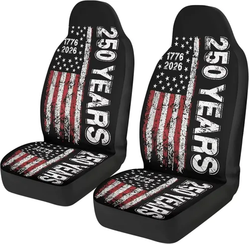 Vista 39 de Juego de 2 fundas de asiento delantero de automóvil, con diseño de bandera estadounidense, juego de 2 accesorios automotrices extraíbles, ajuste