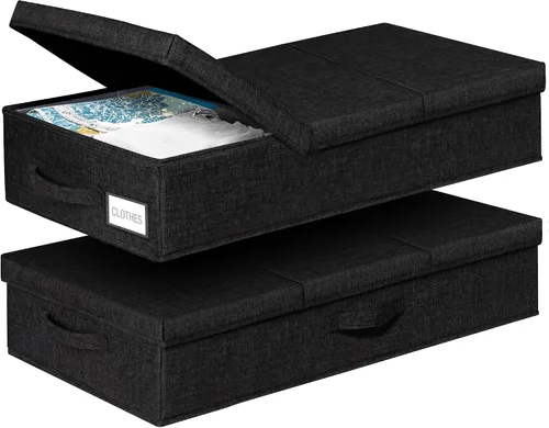 Vista 12 de Caja grande de conservación para vestidos de novia, paquete de 2 recipientes de almacenamiento debajo de la cama con tapas y asas, se adapta a