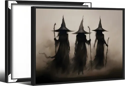 Vista 31 de Arte de pared vintage de Halloween embrujado de granja, parche de calabaza rústica con bonitos fantasmas, póster impreso en lienzo espeluznante