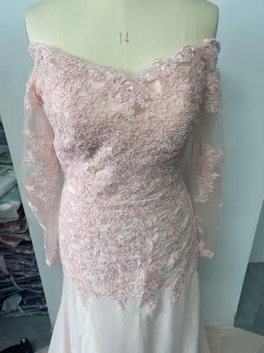 Vista 5 de Mermaid Laces Mother of The Bride Dress with Long Sleeves Off Shoulder Formal Party Evening Gown HO16