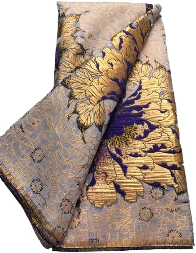 Vista 14 de Tela de encaje africano bordado francés Brocado Jacquard tejido de encaje 5 yardas de tela de encaje dorado para costura de vestido de fiesta