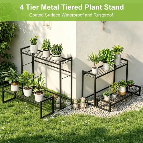 Vista 5 de VyGrow Soporte para plantas, soporte apilable para plantas de 4 niveles, estante escalable resistente para plantas altas para interiores y negro