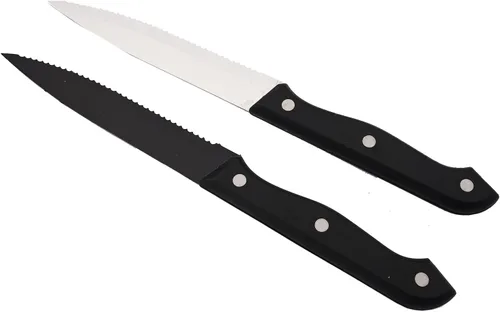 Vista 5 de JASHII Juego de cubiertos mate de acero inoxidable 304 de 24 piezas, incluye cuchillos para carne, servicio para 4, mango redondo, acabado satinado