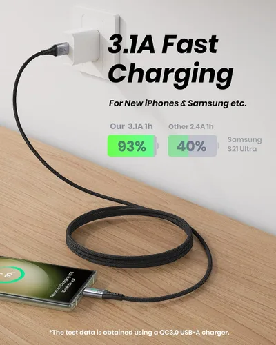 Vista 2 de INIU Cable USB a C de carga rápida, [5 paquetes, 1.6 pies + 3.3 pies x 2 + 6.6 pies x 2] 3.1 A cables tipo C, cables de carga de teléfono USB-C