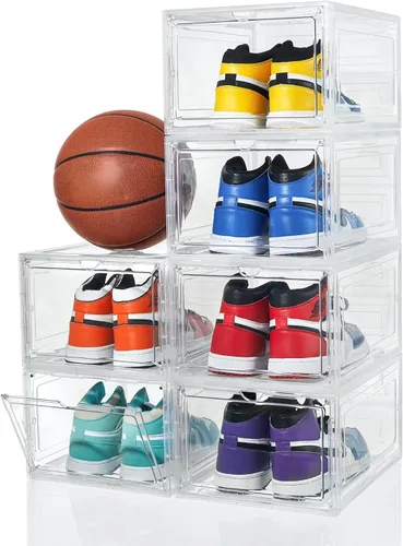 Vista 9 de ZLLZUU Organizador de Zapatos Cajas de Almacenamiento de Zapatos, Paquete de 6 Cajas de Zapatos Grandes con Puerta Frontal Abatible con Puerta