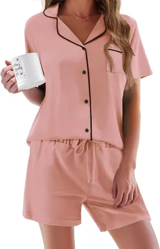 Vista 40 de Ekouaer - Conjunto de pijamas de manga corta para mujer, con botones, suave, 2 piezas, conjuntos de descanso, tallas XS-XXXL Verde Aqua
