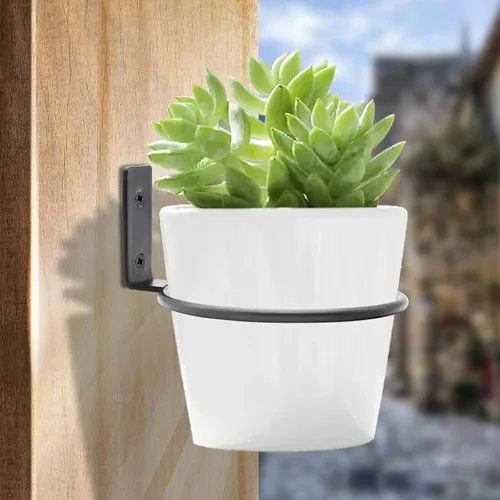Vista 2 de Jiozermi Paquete de 2 anillos para macetas de 4 pulgadas, soporte de maceta montado en la pared, uso en interiores, negro mate, capacidad de 40