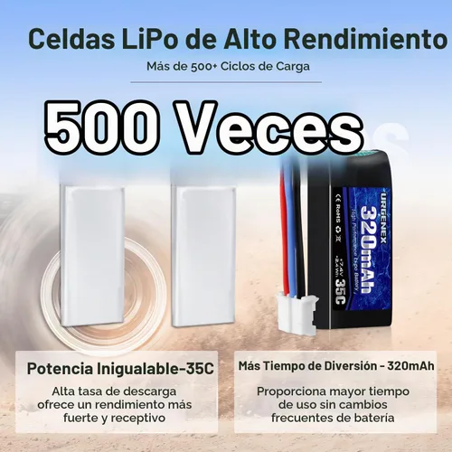 Vista 5 de 7.4V Lipo Batería 2S 35C 320mAh Batería Lipo Recargable con PH2.0 3PIN Plug Compatible con UMX 2S Avión