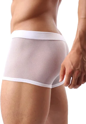 Vista 5 de Ropa interior sexy para hombres, calzoncillos tipo bóxer de malla transpirable, lencería hueca transparente Negro