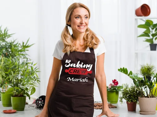 Vista 3 de Delantal de Navidad personalizado para mujer, delantales de hornear personalizados rojos o verdes con nombre, regalos de Navidad para mamá, abuela